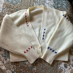 J.ING Otis ivory oversized stitched detail v neck cardigan